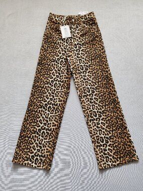 NWT Y.A.S Leonora Leopard Print High Waisted Jeans Straight Leg - Size 28/32